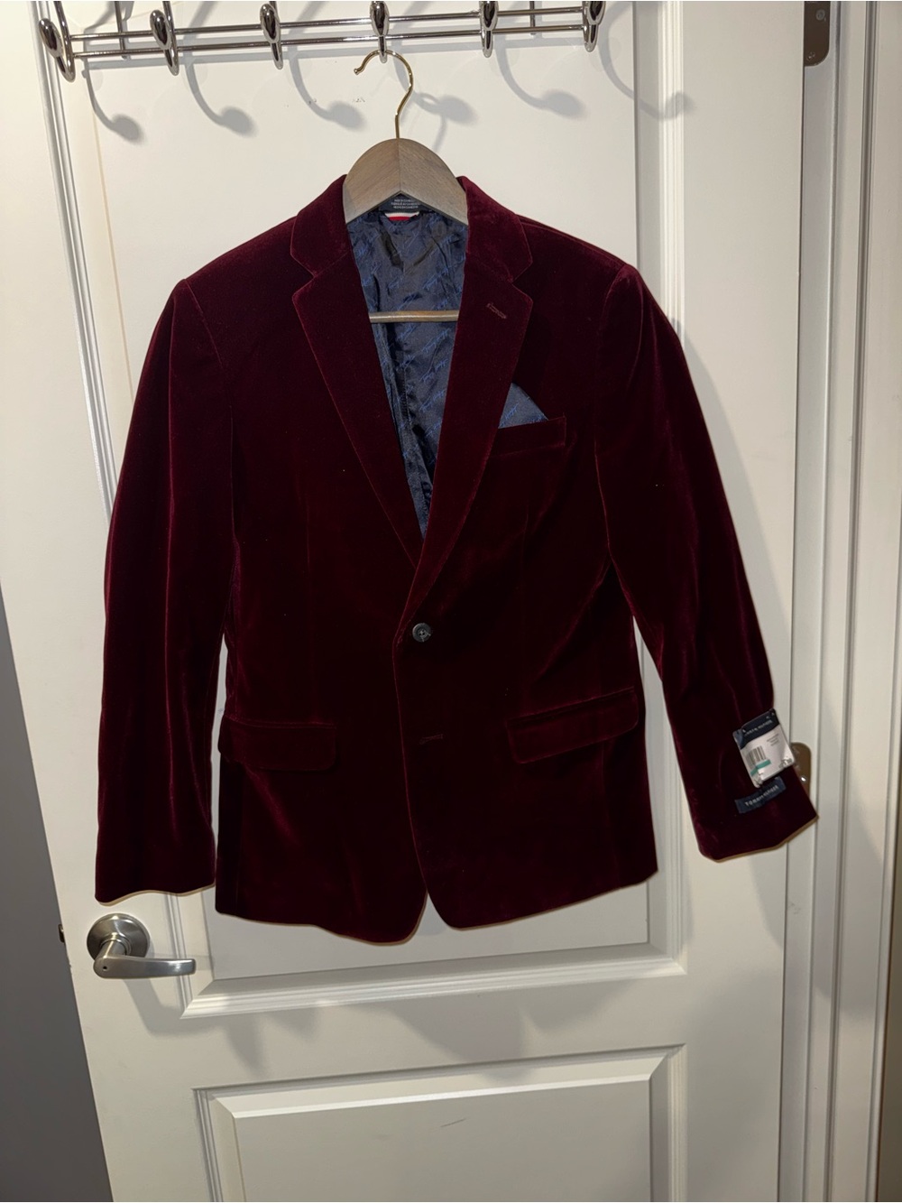 Boys Velvet Blazer - Burgundy